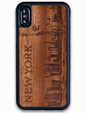 New York Skyline flag wooden iPhone X case